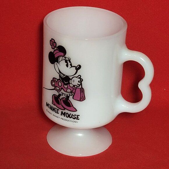 Walt Disney Productions White Milk Glass Cup Minnie Mouse Pedestal Footed Mug - Picture 9 of 11
